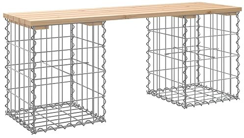 vidaXL Garden Bench - Gabion Design with Solid Pinewood Seat and Galvanised Steel Base - Outdoor Furniture for Patio, Deck, Garden