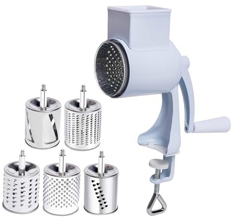 Food Mill Hand Cranking Milling Machine Kitchen Dried Fruit Crusher Easy to Use Nut Chopper Manual Grain Mill for Grain Corn, White Five Blade