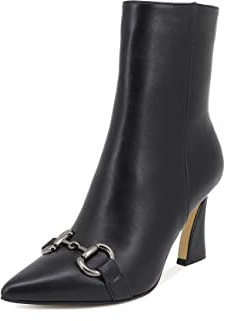 QUEEN HELENA Tronchetti Casual Eleganti con Zip Laterale Stivaletti con Tacco a Punta Invernali Bassi Donna K2115 (K2115 Nero Pu, 36)