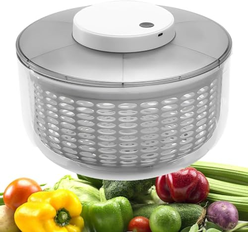 Essoreuse à laitue automatique 4,5 L/6 L, essoreuse à salade électrique, laveuse de laitue rotative, rechargeable par USB, pour salades vertes, laitue, fruits et légumes, 6 L