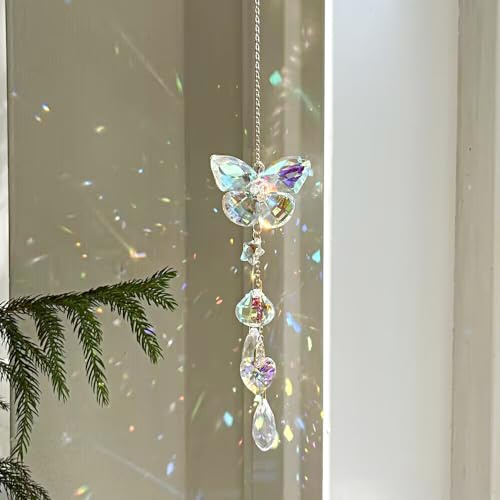 Crystal Butterfly Hanging Ornament Suncatcher for Window Ranbow Maker for Home Car Decoration