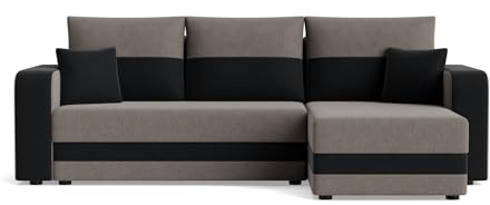 Bestmobilier Harvey - Canapé panoramique en U 7 Places Convertible avec Coffre en Tissu Bicolore