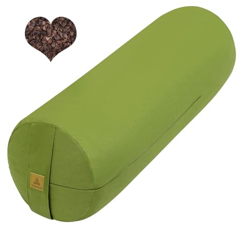 FelizMax Organic Buckwheat Bolster (24x9 in) Supportive Yoga Cushion for Restorative Yoga Accessories, Meditation, Reading & Floor Pillow - Large Round Cylinder (Green)