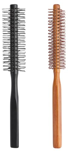 2PCS Spazzola Rotonda, Spazzola Capelli, Pettine Rotondo in Legno di Pero e Nylon, per Styling di Barba e Capelli, d'Uso Unisex per Saloni e Casa(3,5x21cm, 2,5x21cm)