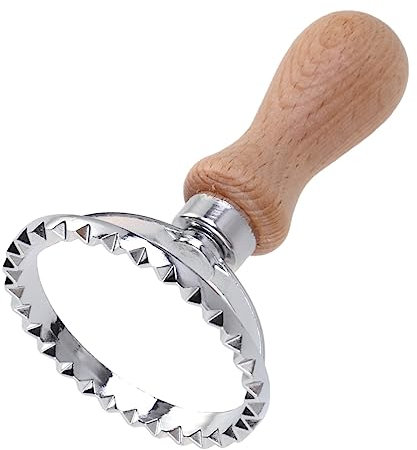 VINTORKY Molde de Corte Redondo Grande de Acero Inoxidable con Mango de Madera, Cortador de Galletas en Relieve, Utensilio para Repostería, Adecuado para Hornear Postres y Manualidades,