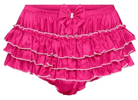 Satini Frilly Sissy Ruffled French Knickers Briefs Lingerie Silky Satin Underwear Panties (Hot Pink, XL)