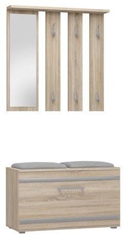 Ibonto Garderobenständer Multifunktionales Garderobenset Schuhschrank, Spiegel & Sitzbank (SONOMA-EICHE)