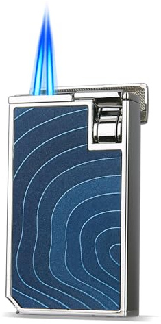 HONEST Mini Torch Lighter, Double Flame Butane Refillable, Wind Resistant, Adjustable Flame, Blue Leather