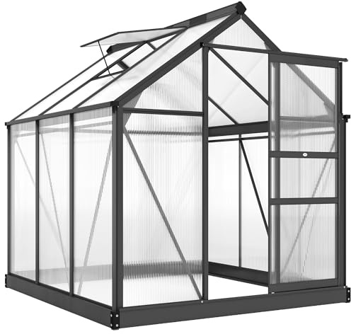 Outsunny Serre de Jardin Polycarbonate 3,65 m² Serre en Aluminium pour Le Jardin 190 x 192 x 201 cm résistant aux UV, avec Fondation renforcé, gouttière, Lucarne et Porte Coulissant, Gris