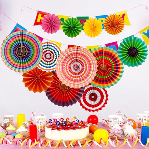 Confezione da 12 Ventagli di Carta Decorativi per Feste da Appendere, panemy Ventagli, Set di Decorazioni per Feste di Ventagli di Carta Colorata per Compleanno, Matrimonio