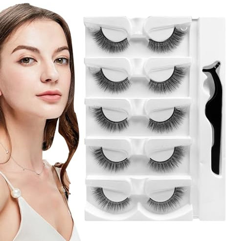 Sin pegamento para pestañas, pestañas autoadhesivas | Extensiones de pestañas naturales Pestañas sin pegamento 5 pares | Extensiones de pestañas impermeables, pestañas postizas suaves para novia, madr