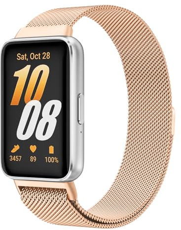 Amzpas Métal Bracelet pour Samsung Galaxy Fit 3, Acier Inoxydable en Métal pour Samsung Galaxy Fit3 SM-R390, Or rose