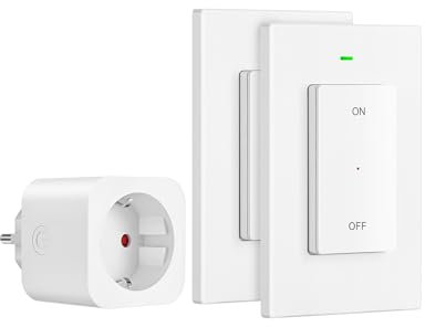 DEWENWILS Presa radio con telecomando, 16 A 3680 W, plug in on/off, interruttore da parete senza cavo, interruttore della luce espandibile per decorazioni festive, portata 30 m, pre-programmato,
