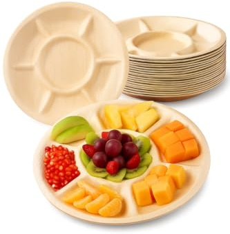 Canape King Palm Leaf Plates - Eco-Friendly Round 7 Compartment Disposable Portion Control Plate - Compostable 30cm Food Serving Trays - Divided Platters for Parties, Picnics, Weddings (25)