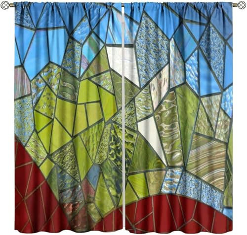 Vorhang Blickdicht Gardinen Mit Ösen - 2 Stücke 150X166 cm (B + H) Verdunklungsvorhänge 3D Vintage-Buntglas Muster Thermovorhang Für Kinderzimmer Wohnzimmer Schlafzimmer Weihnachtsgardinen-266796076