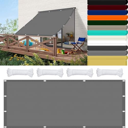 Tenda parasole quadrata grande, 4 x 6 m, blocco UV 98%, impermeabile, per giardino, cortile, piscina, terrazza, balcone, grigio chiaro, corda inclusa
