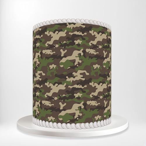 Camo Camouflage Military Army Soldier Pattern Wrap Around Print A4 Edible Paper Icing Sheet Cake Topper Side Ribbon Border Decor for Personalised Themed Decorations