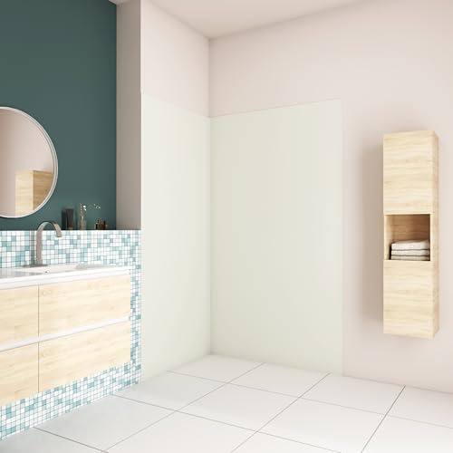 AICA Panneau mural de douche couleur ivoire 120x90x210cm avec les profiles de finition BLANC Panneaux muraux salle de bain habillage mural aluminium