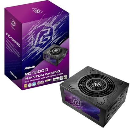 ASRock Phantom Gaming PG-1300G ATX 3.1 1300W Power Supply PCle5.1 10 Years Warranty Fully Modular Japanese Capacitor 80 Plus Gold Cybenetics Platinum 12V-2x6 Cables