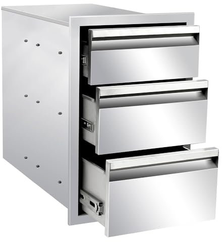 KYZTMHC Outdoor-Küchenschubladen aus Edelstahl, Dreifachschubladen für die Outdoor-Küche, mit Griff, für Außenküchen und Grill(40.6 Wx53.3 Hx58.4 D cm)