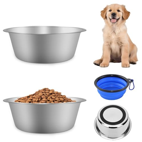 ELISABE Hundenapf Edelstahl 2 Stück, Metall Fressnapf Hund mit Rutschfester Silikonsohle, Wassernapf Futternapf Hunde Napf für Kleine, Mittlere und Große Hunde, 860ml