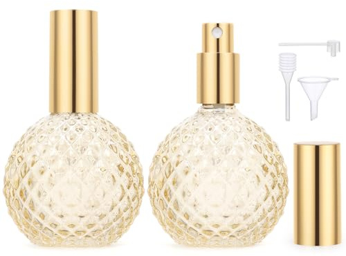Segbeauty Atomizador Perfume Recargable, 2 Piezas 100ml Bote Colonia Recargable, Frasco Perfume de Vidrio, con Cabezale de Bomba, Embudo y Gotero (Amarillo)