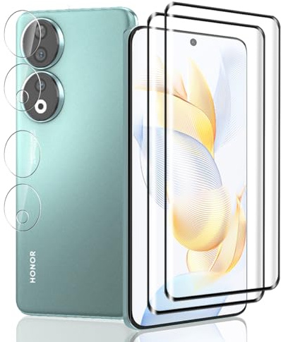 Jaavkkma 2 Pezzi Pellicola Protettiva per Honor 90 5G Vetro Temperato + 2 Pezzi Pellicola Fotocamera, Durezza 9H/Senza Bolle, Protezione Schermo per Honor 90 5G - HD Vetro Temperato