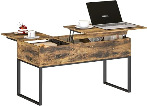HOMCOM Mesa de Centro Elevable Cierre Suave 100x45x67 cm Marrón Rústico