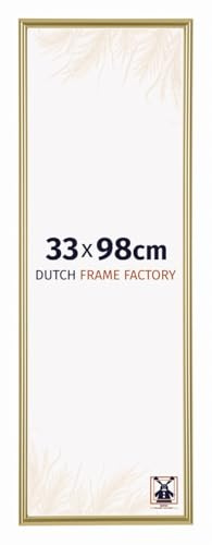 Dutch Frame Factory - Bilderrahmen 33x98 cm Gold - Kunststoff | Antireflex-Acrylglas aus Kunststoff, Wandmontage, Geeignet für Fotos, Poster und Puzzles, Angers, Made in Holland