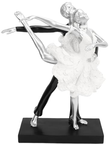 Couple Ballet Dancing Sculpture Modern Simple Innovative Resin Hand Crafted Couple Dancing Abstract Statue Silver Two Dance People Keepsake Ornaments Gifts for Women Men Adults Friends