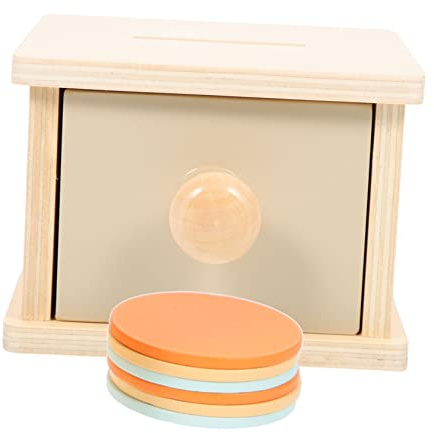 ERINGOGO Montessori Wooden Coin Box Educational for Smooth Burr Wood Fine Motor Skill Development Hand Eye Coordination Practice Interactive Intellectual Plaything