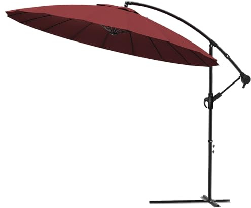 VOUNOT® Shanghai Parasol Excentrico, Sombrilla Jardín con Manivela y Funda Protectora Protección UV, Rojo Oscuro