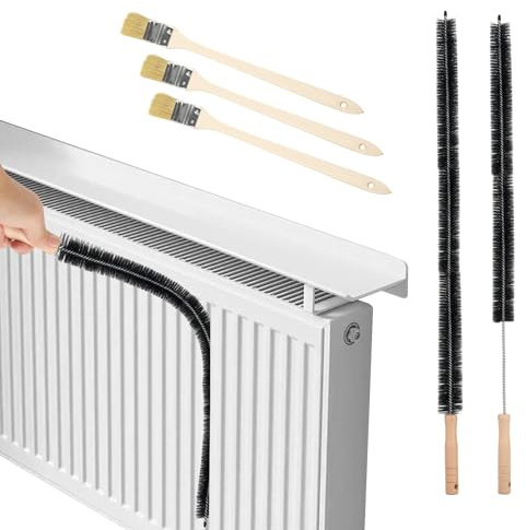 Funtery 5 Stück Heizkörperbürste, Heizkörper Reinigungsbürste mit Holzgriff, Eckpinsel Langer Stiel, Flexible und Weichem Heizungsbürste für Trockner und Heizung Reinigen