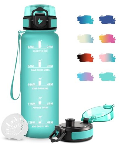 Trinkflasche Kinder 500ml, Wasserflasche mit Filte, Trinkflasche Kohlensäure Geeignet, Auslaufsicher, Motivierende Wasserflasche mit Zeitmarkierung, Sportflasche für Schule, Camping, Reisen, Outdoor