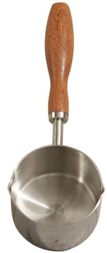Angoily Casserole Inoxydable avec Manche Bois Ergonomique Anti-brûlure Petite Marmite à Huile pour Cuisson Précise Œufs Lait Sauces Induction Compatible
