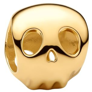 Pandora Moments 764518C00 Mini breloque en Alliage plaqué Or 14 carats Motif tête de Mort Compatible Moments
