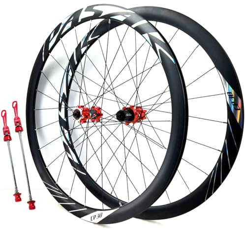 QUYCOIU 700C Terrängcykelhjulset För Fram- Och Bakhjul Snabbkoppling Dubbelskiktade Fälgar Höjd 36 Mm 9 * 100/10 * 135 Mm Skivbroms 24H HG-nav För 7-12 Växlar(Red)