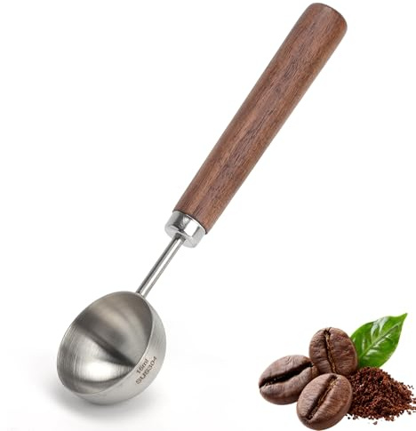 JYYWTSI Cuchara Medidora de Café 15 ml de Acero Inoxidable, Cuchara Dosificadora con Mango de Nogal, Medidor Preciso para Café Molido, Granos y Té