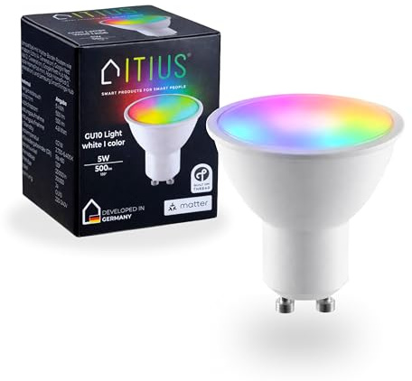 itius Matter LED Leuchtmittel GU10 RGB + CCT | Thread Mesh | Mehrfarbig Dimmbar, 2700K, 500 lm, 4,8W Leuchtmittel Smart Home Beleuchtung für Alexa, Google, Apple