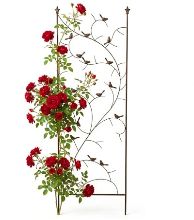 Relaxdays, espaldera AlxAn: 150x50 cm, Acero, diseño de pájaros, Soporte para trepadoras, jardín, para Rosales, marrón