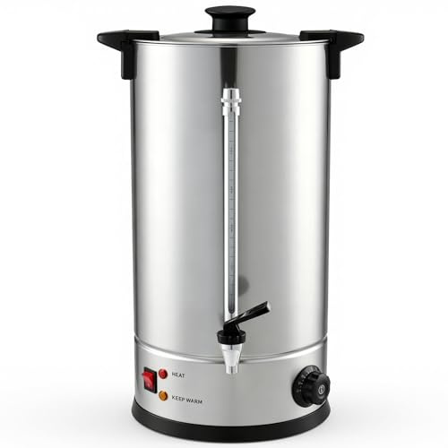 KOMORE 10L Catering Urn, 1800W Hot Water Boiler with Adjustable Temperature | Tea Urn, Keep Warm, Double-Layer Stainless Steel, Water Gauge, for Home, Commercial, Office & Catering Parties