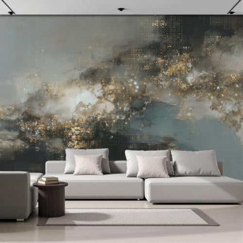 Carta Da Parati Fotomurale Xxl Graffiti Astratti Lamina D'Oro 300X210Cm, Poster Murale Fotografica 3D In Tessuto Non Tessuto Pittura Industriale Olio Di Grande Per Tv Corridoio Soggiorno, Antracite