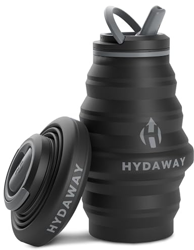 HYDAWAY - Botella de agua plegable | Tapa abatible | 500 ml | Fácil de transportar, apta para viajes, silicona de grado alimentario