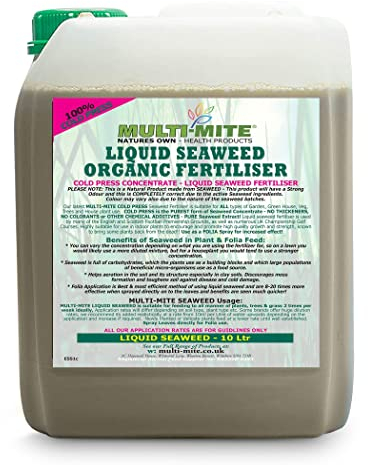 Multi-Mite 10 Ltr Liquid Seaweed – 100% Natural & Organic Concentrate Cold Pressed Plant Feed & Soil Fertiliser, Trees Lawn Veg & House Plants Root or Foliar Feeding