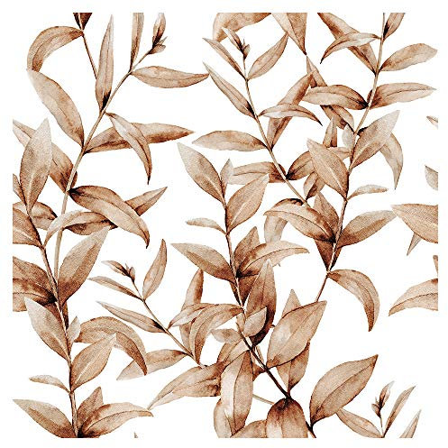 murando Vlies Tapete Blätter - Deko Panel Fototapete Wanddeko 10 m Tapetenrolle Mustertapete Wandtapete modern design Dekoration - Blätter Pflanzenmotiv Natur braun weiß b-C-0368-j-a