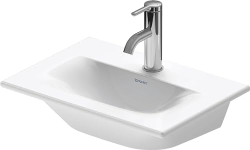 Duravit Lave-Mains pour Meubles Viu 073345, 450 mm, sans trop-Plein, avec Table de robinetterie, 1 Trou de Robinet, 0733450041, Couleur: Blanc