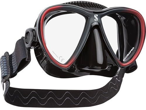 SCUBAPRO Synergy Twin Trufit Scuba Mask with Dual Lens and Comfort Strap for Diving, Black/Red