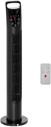 HOMCOM Ventilador de Torre Ventilador Vertical 40W con Mando a Distancia 3 Velocidades Temporizador 7,5h Oscilante 70° Ø18x78,5 cm Negro