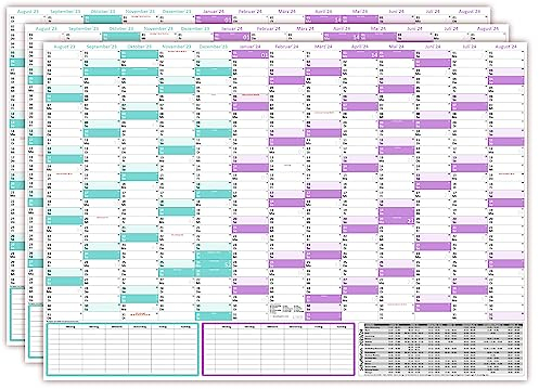 3er Set Schuljahreskalender 2026/2027 DIN B1 (700 x 1000 mm) nass abwischbar matt, gerollt, August 2026 bis August 2027, Wandkalender Schulkalender
