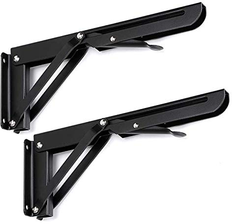 2 Stück Klappbare Regalhalterungen 250mm, Kalolary Heavy Duty Edelstahl Zusammenklappbares Regalscharnier Wandmontage Platzsparende DIY Dreieckhalterung für Bank Bücherregal Möbel, max. Belastung 55lb